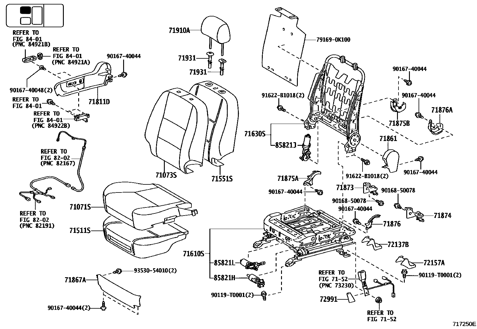 Toyota HILUX 座椅和座椅滑轨 EPC diagram — 717250E