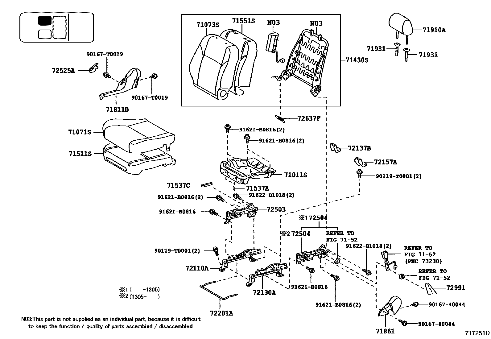 Toyota HILUX 座椅和座椅滑轨 EPC diagram — 717251D