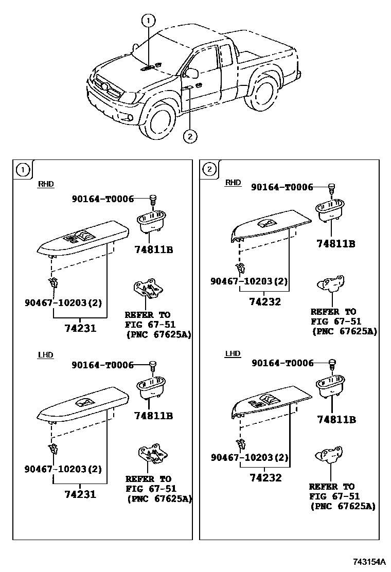 Toyota HILUX 扶手和遮阳板 EPC diagram — 743154A