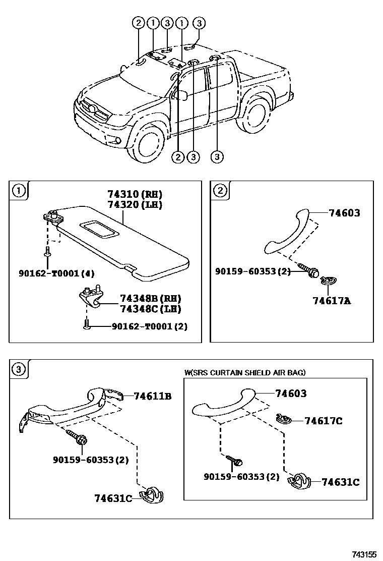 Toyota HILUX 扶手和遮阳板 EPC diagram — 743155
