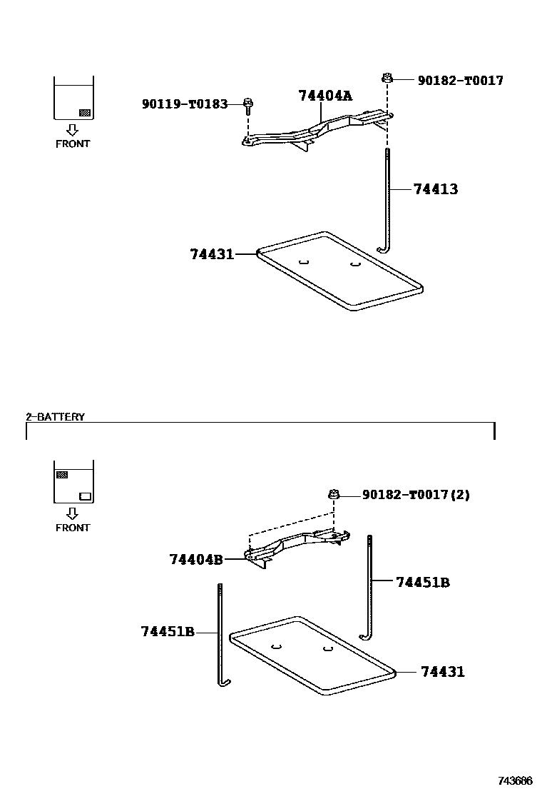 Toyota HILUX battery holder EPC diagram — 743686
