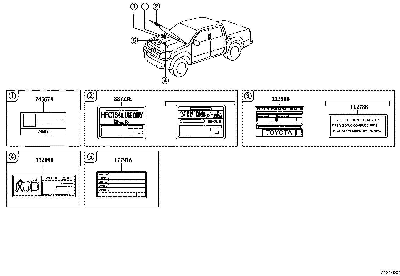 Toyota HILUX warning nameplate EPC diagram — 743168G