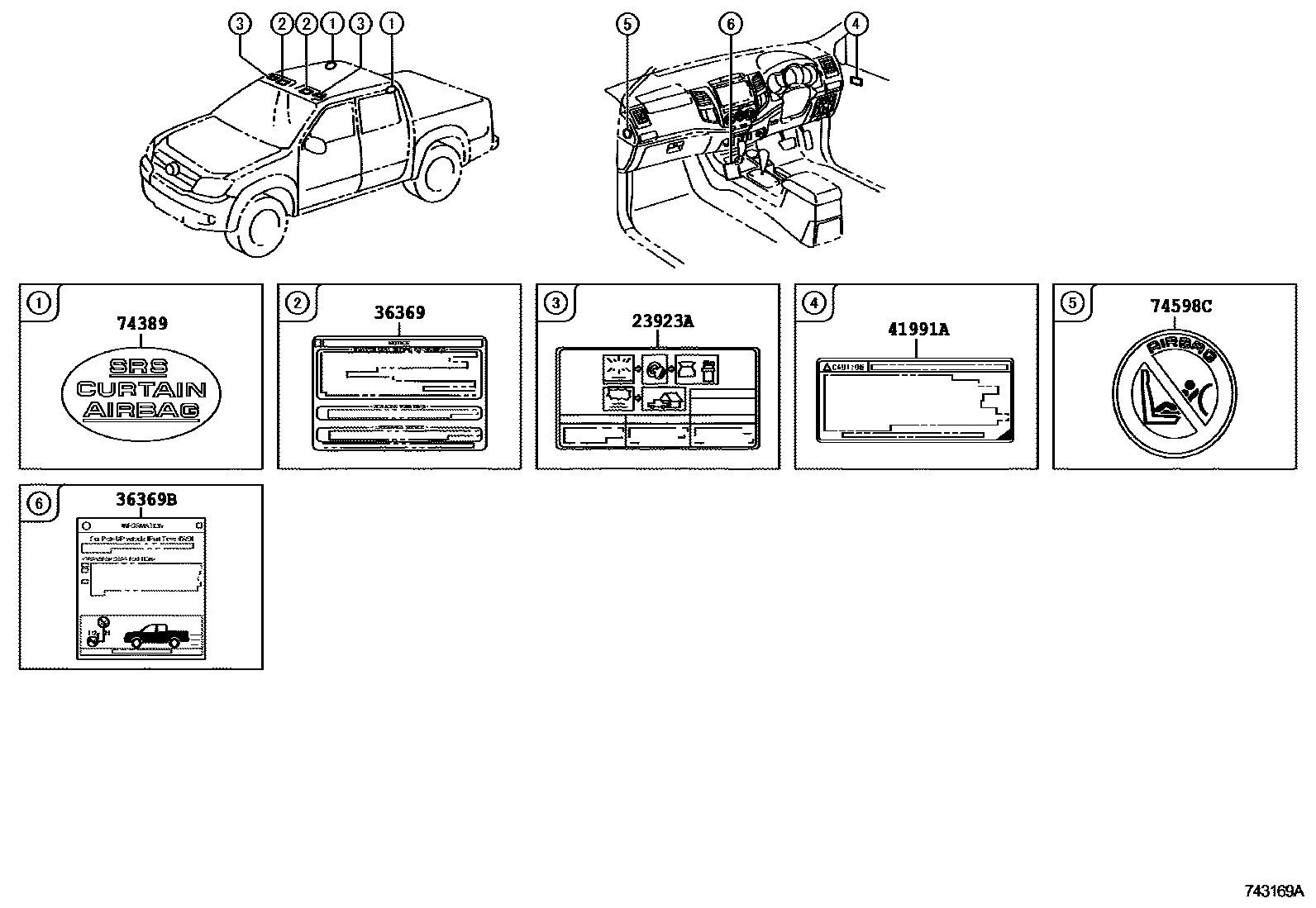 Toyota HILUX warning nameplate EPC diagram — 743169A