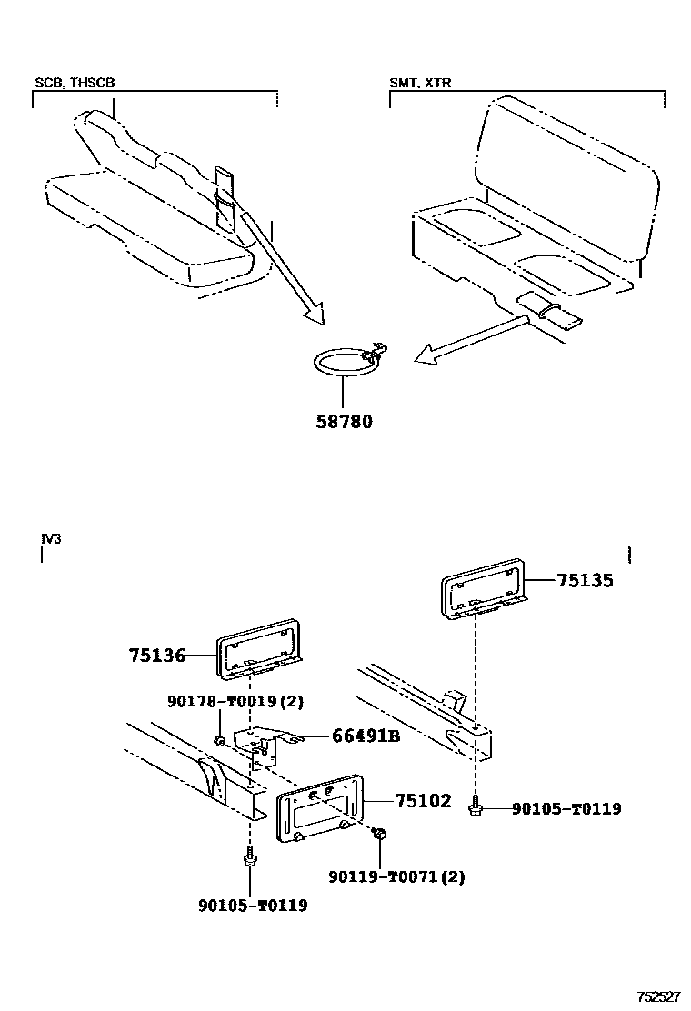 Toyota HILUX 工具箱和牌照支架 EPC diagram — 752527