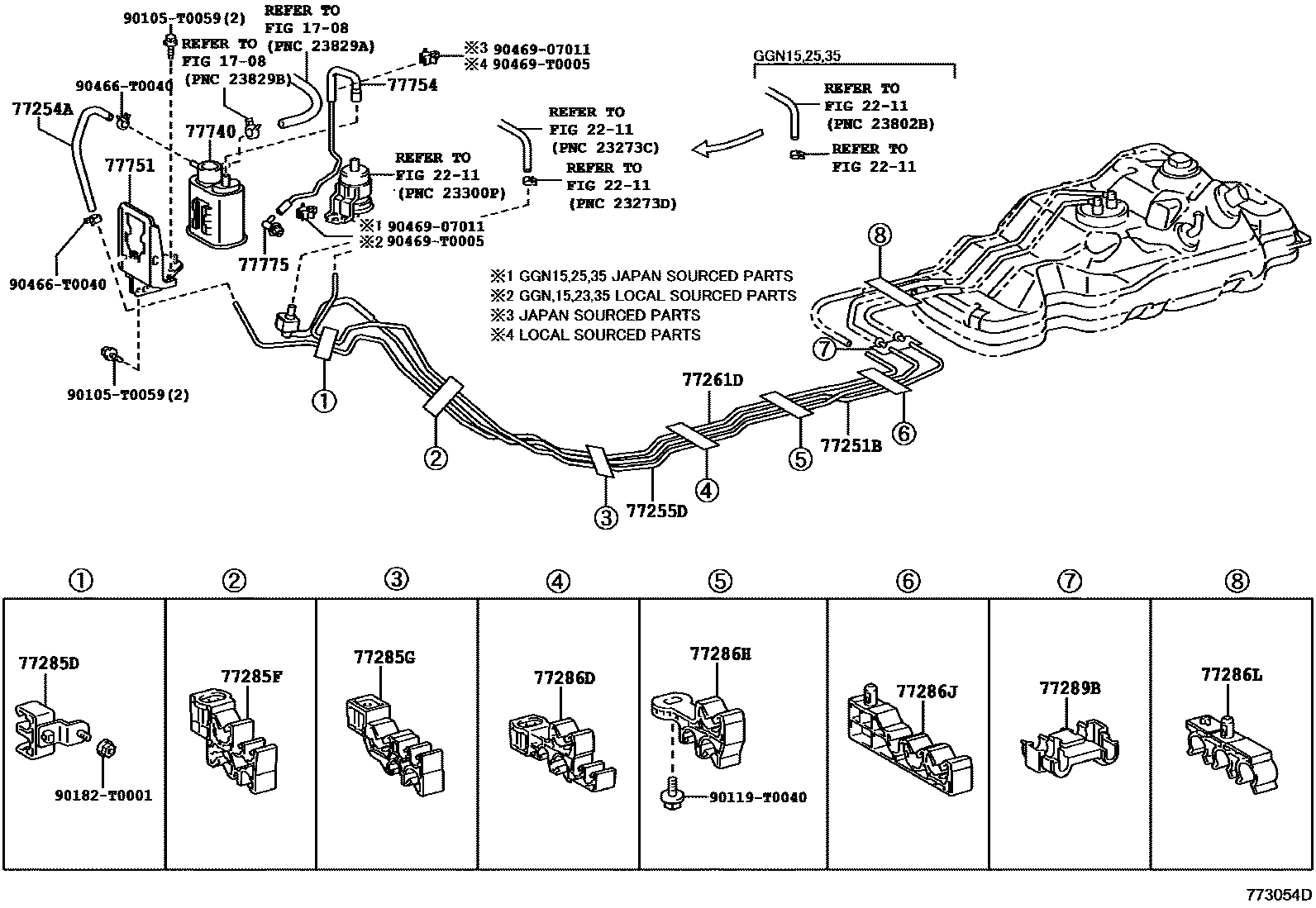 Toyota HILUX 燃油箱和燃油管 EPC diagram — 773054D