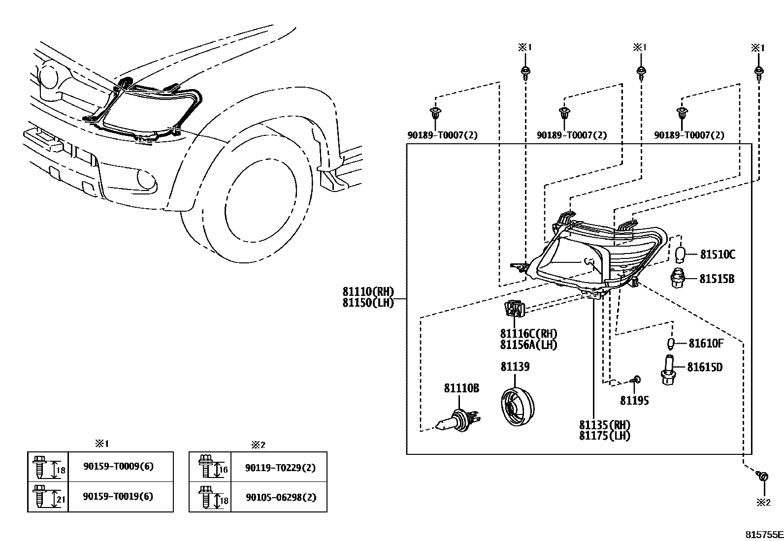 Toyota HILUX Headlamp EPC diagram — 815755E