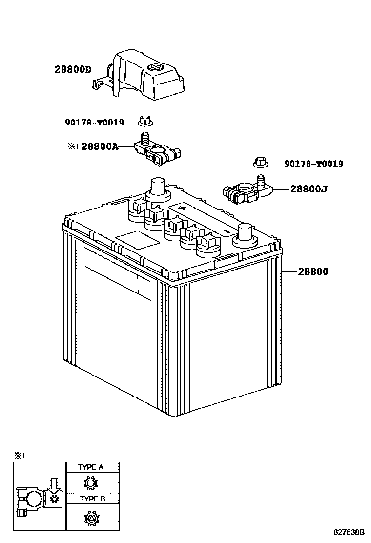 Toyota HILUX 蓄电池和蓄电池电缆 EPC diagram — 827638B