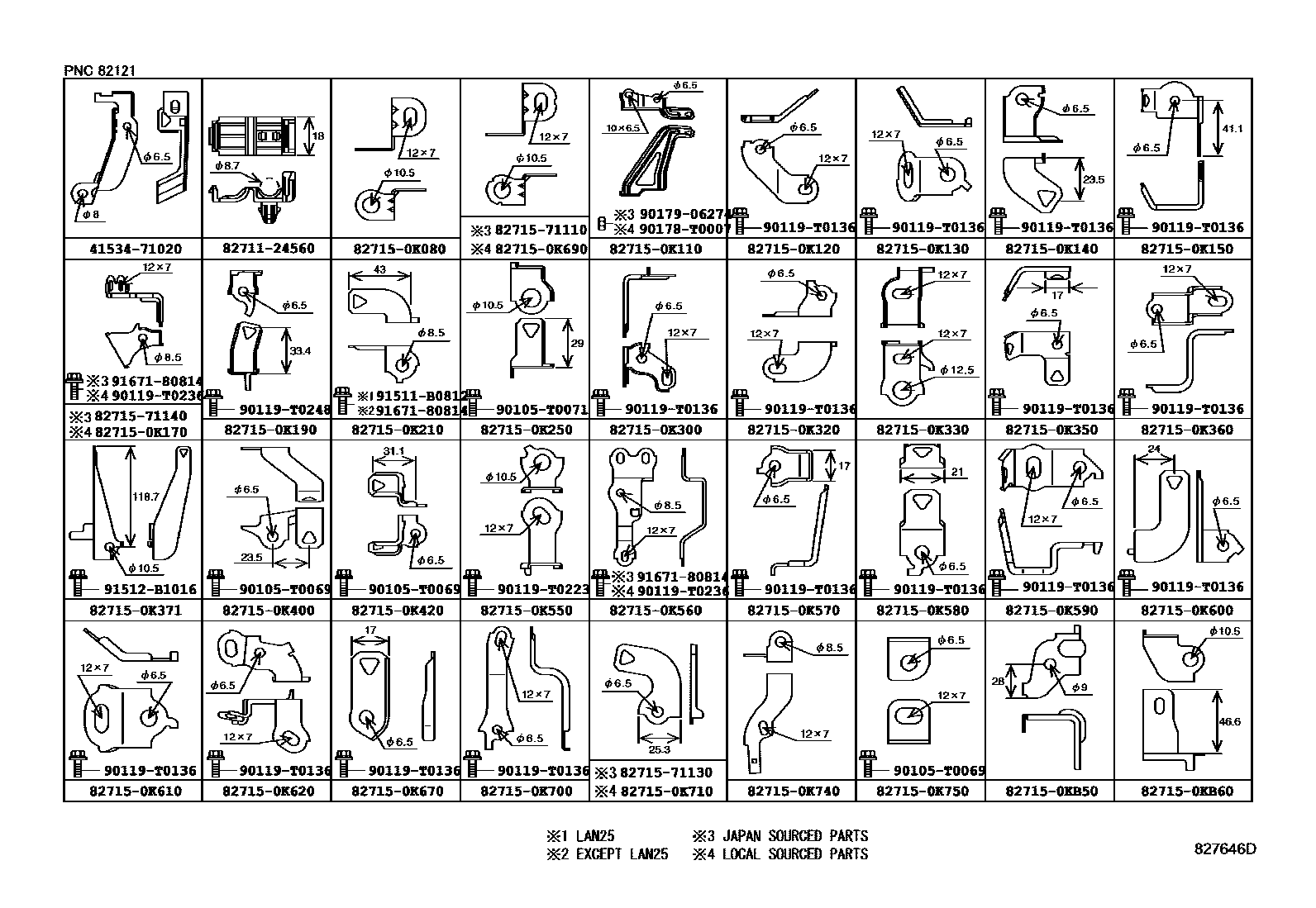 Toyota HILUX 线束和卡夹 EPC diagram — 827646D