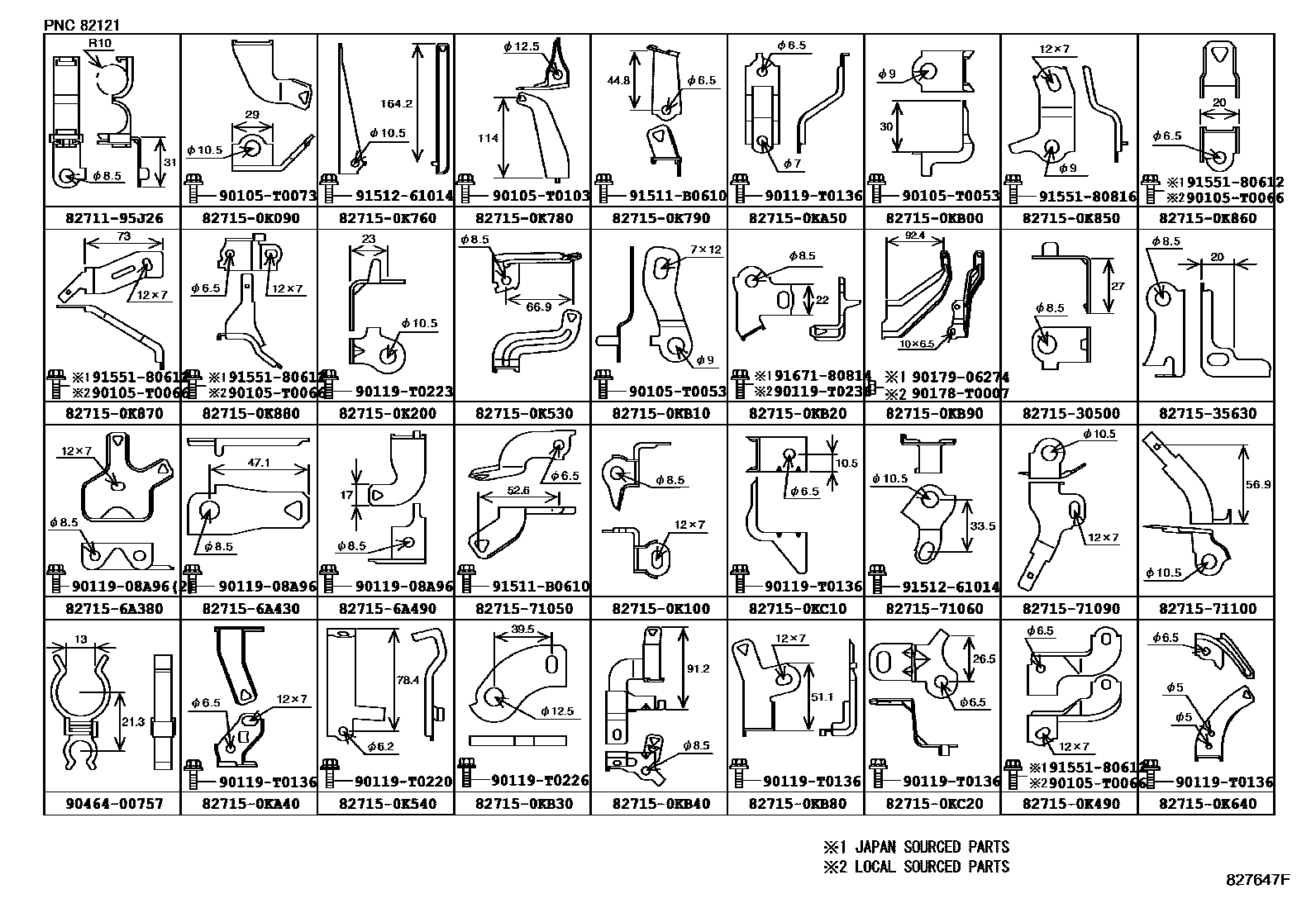 Toyota HILUX 线束和卡夹 EPC diagram — 827647F