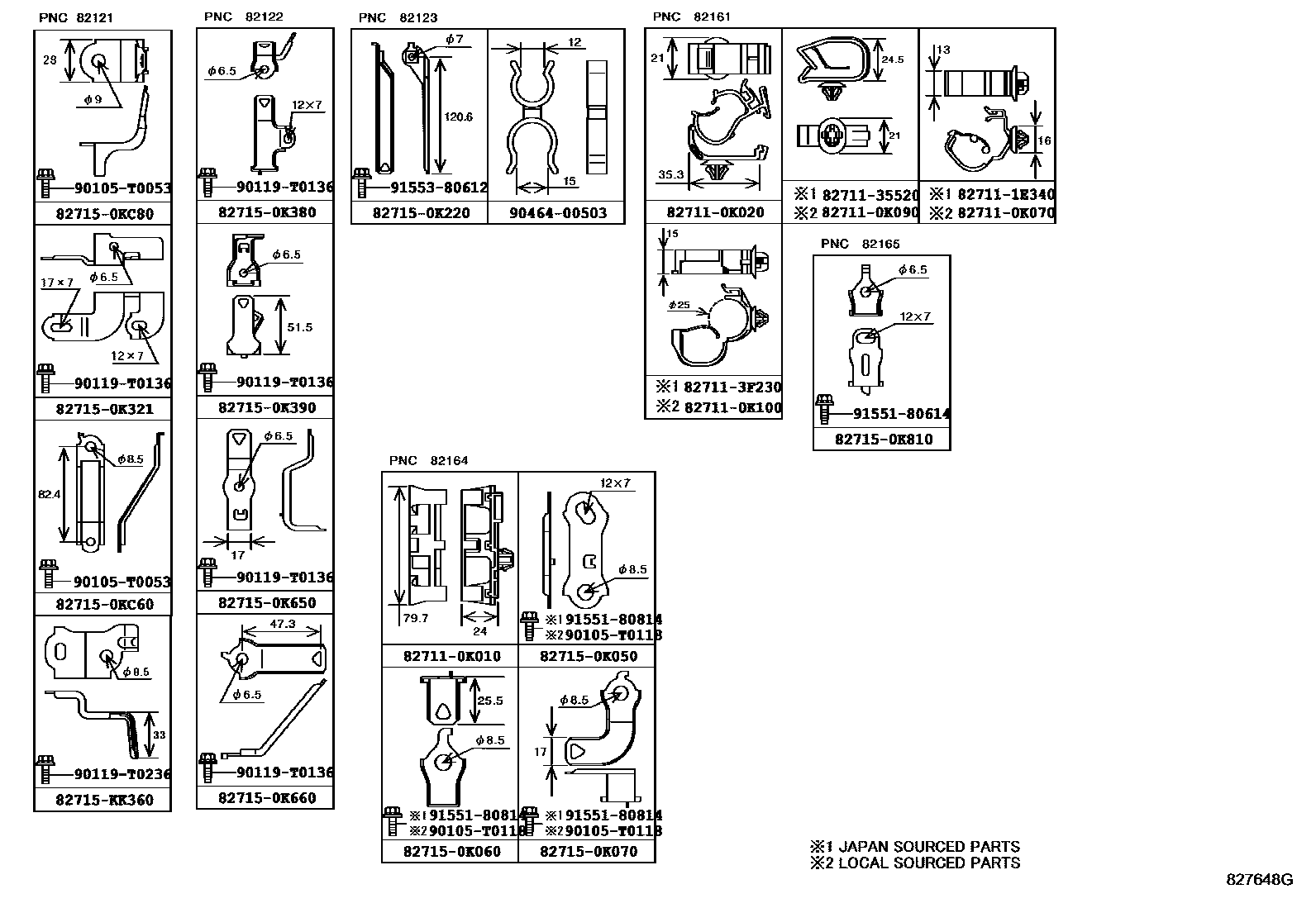 Toyota HILUX 线束和卡夹 EPC diagram — 827648G