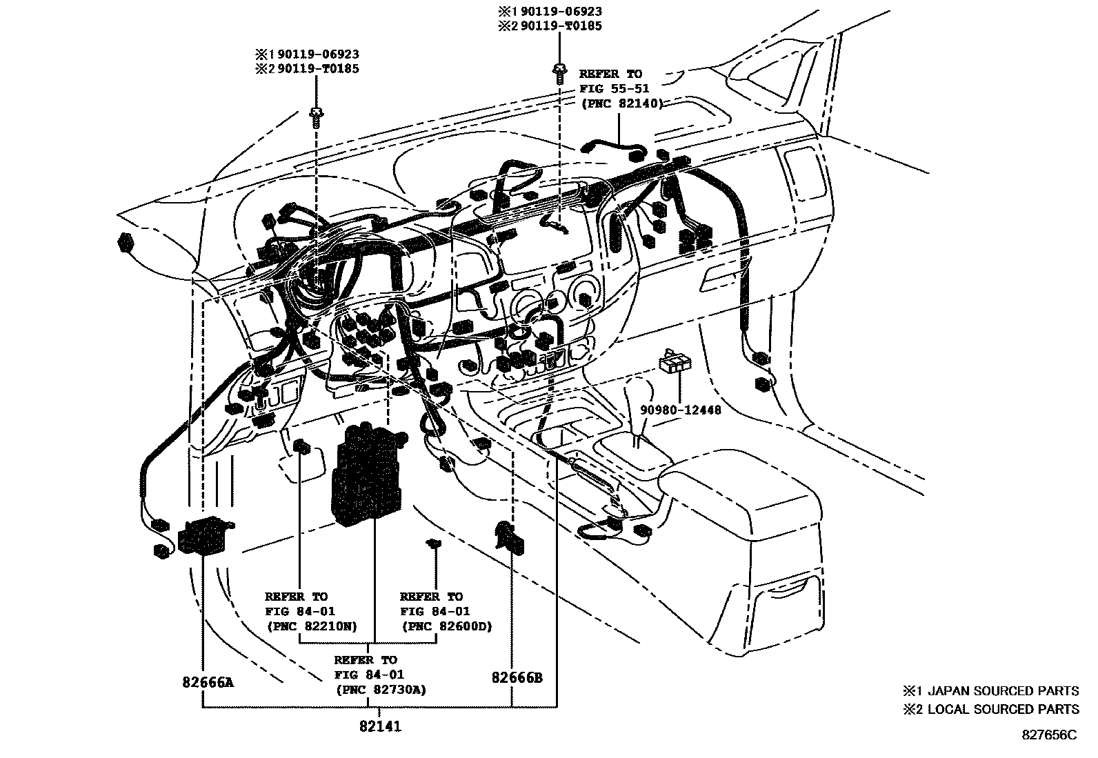 Toyota HILUX 线束和卡夹 EPC diagram — 827656C