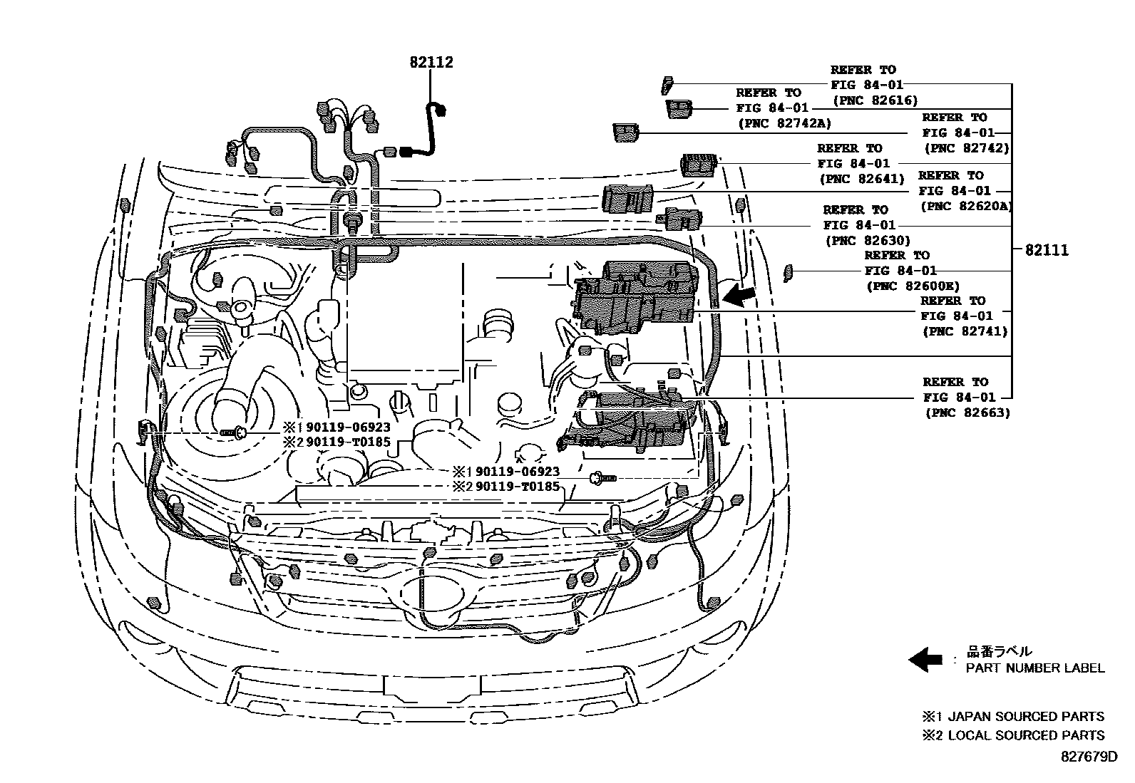 Toyota HILUX 线束和卡夹 EPC diagram — 827679D
