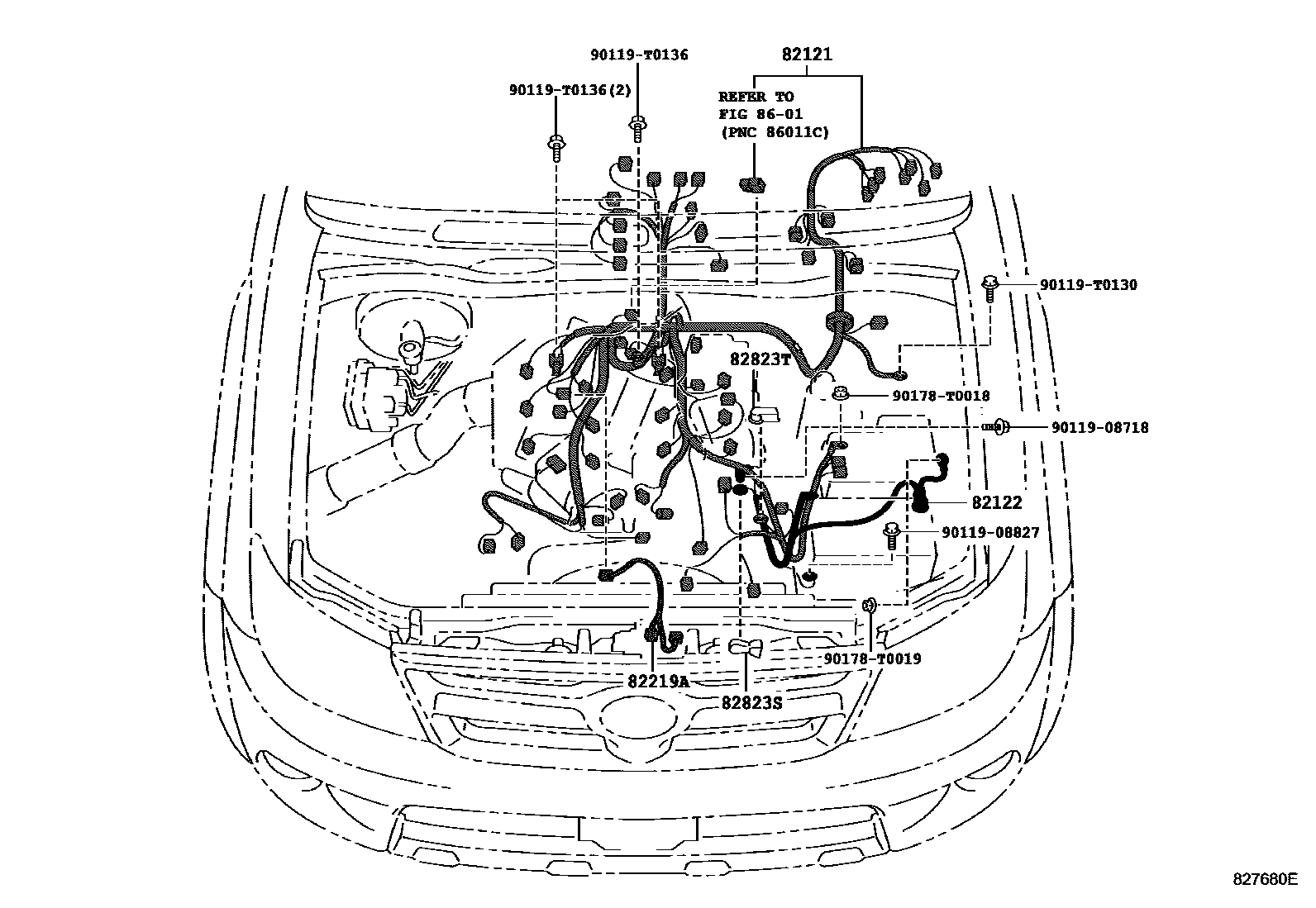 Toyota HILUX 线束和卡夹 EPC diagram — 827680E