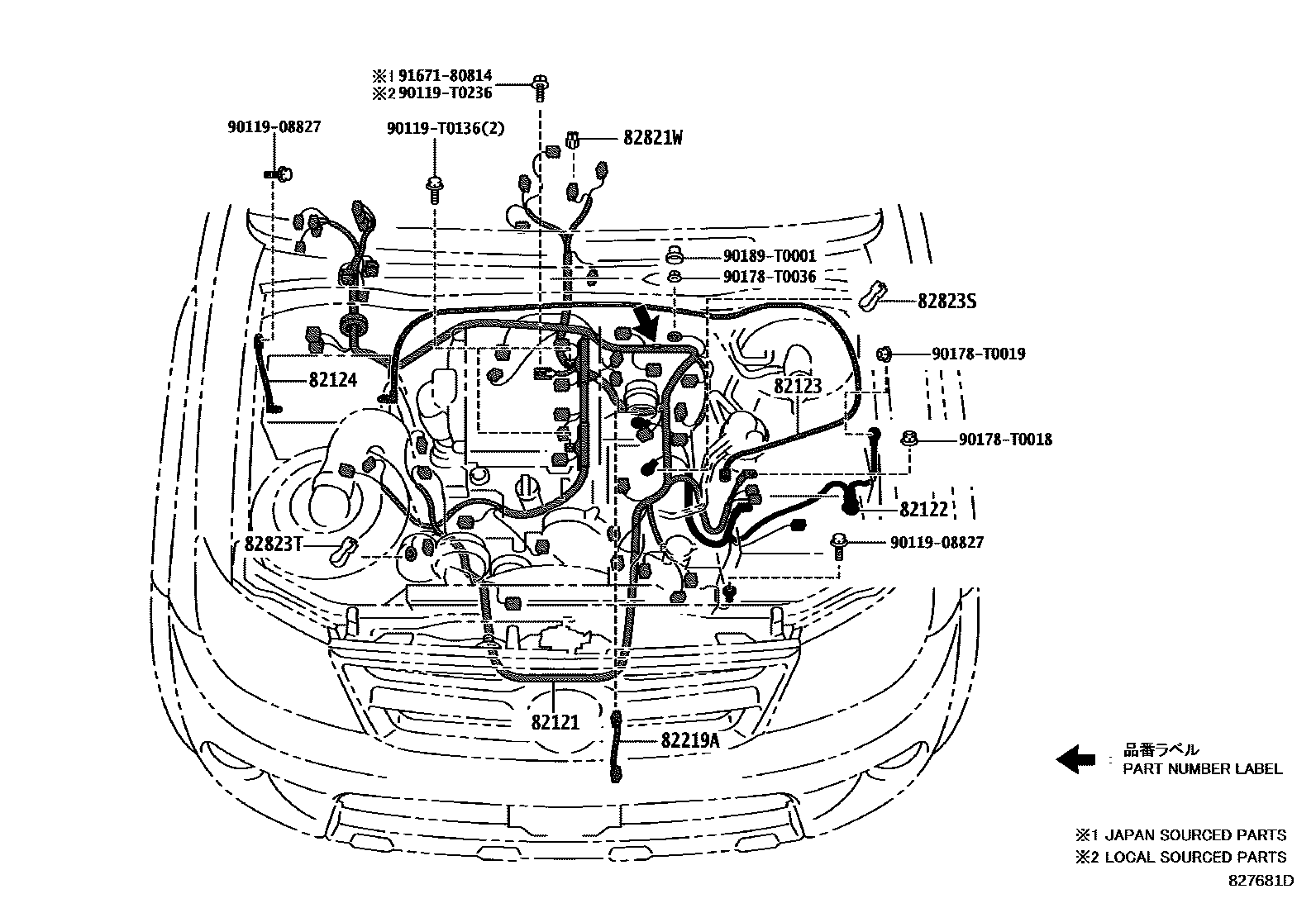 Toyota HILUX 线束和卡夹 EPC diagram — 827681D