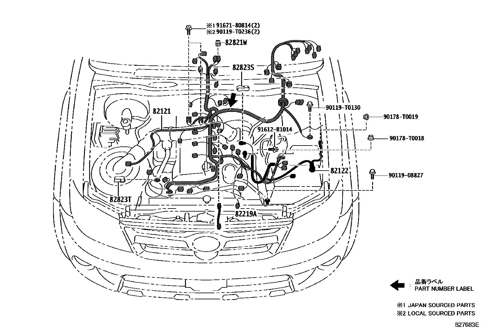 Toyota HILUX 线束和卡夹 EPC diagram — 827683E