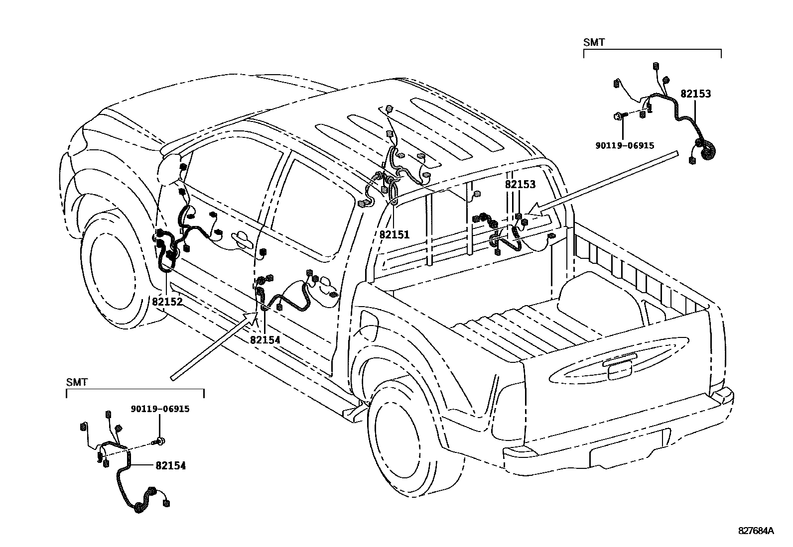 Toyota HILUX 线束和卡夹 EPC diagram — 827684A