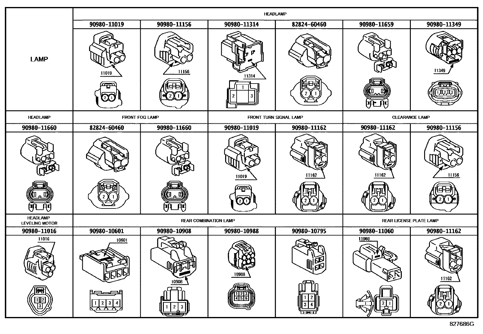 Toyota HILUX 线束和卡夹 EPC diagram — 827686G