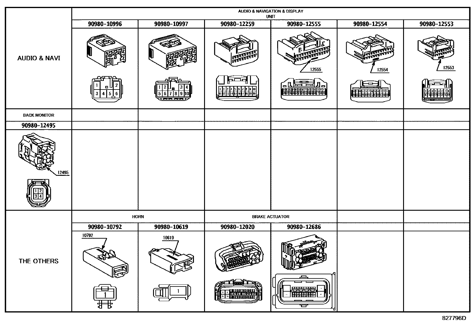 Toyota HILUX 线束和卡夹 EPC diagram — 827796D