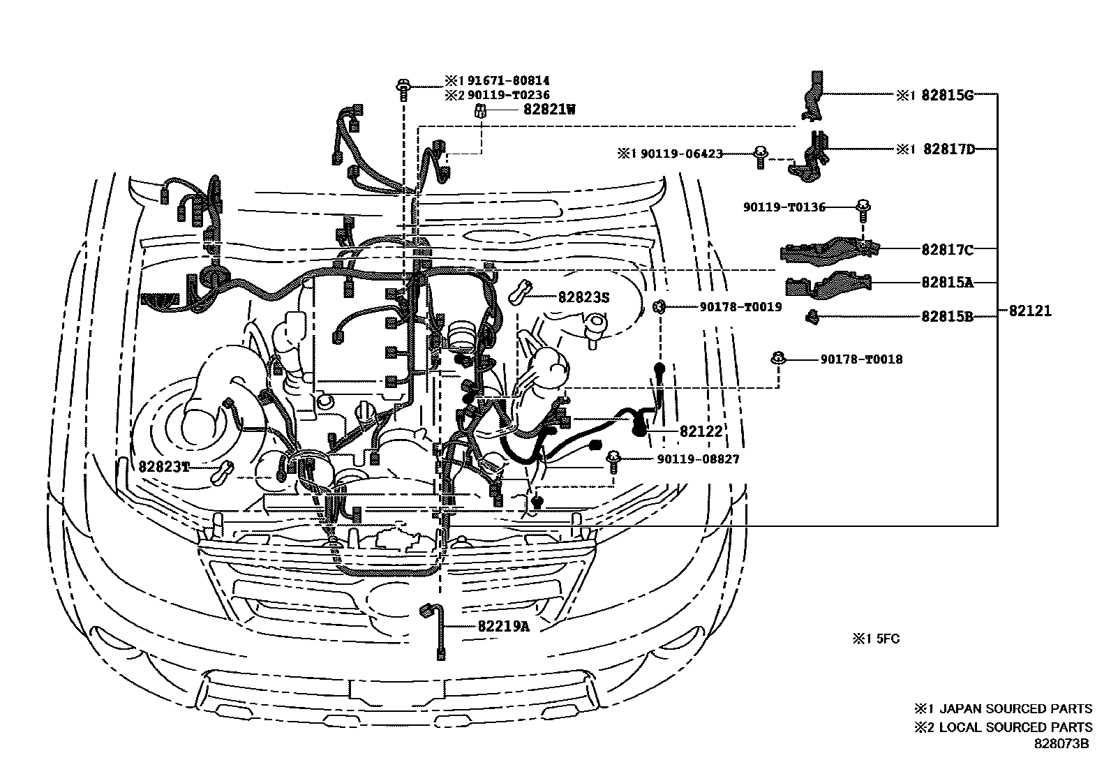 Toyota HILUX 线束和卡夹 EPC diagram — 828073B
