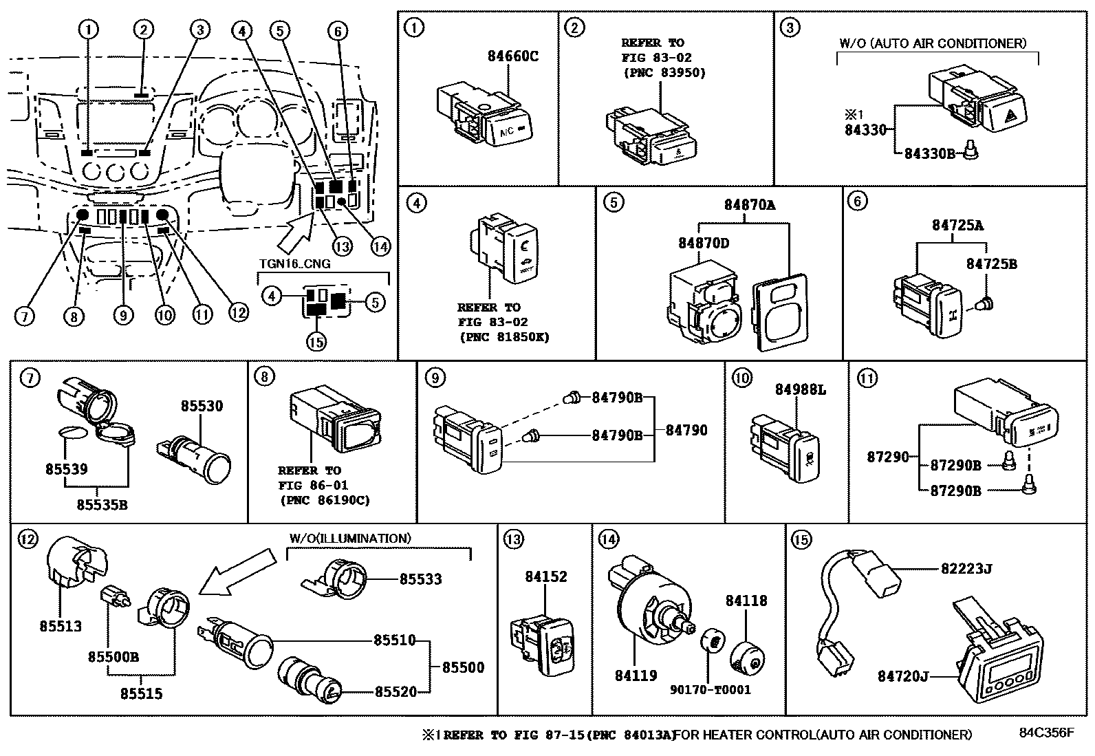 Toyota HILUX 开关和继电器和ECU EPC diagram — 84C356F