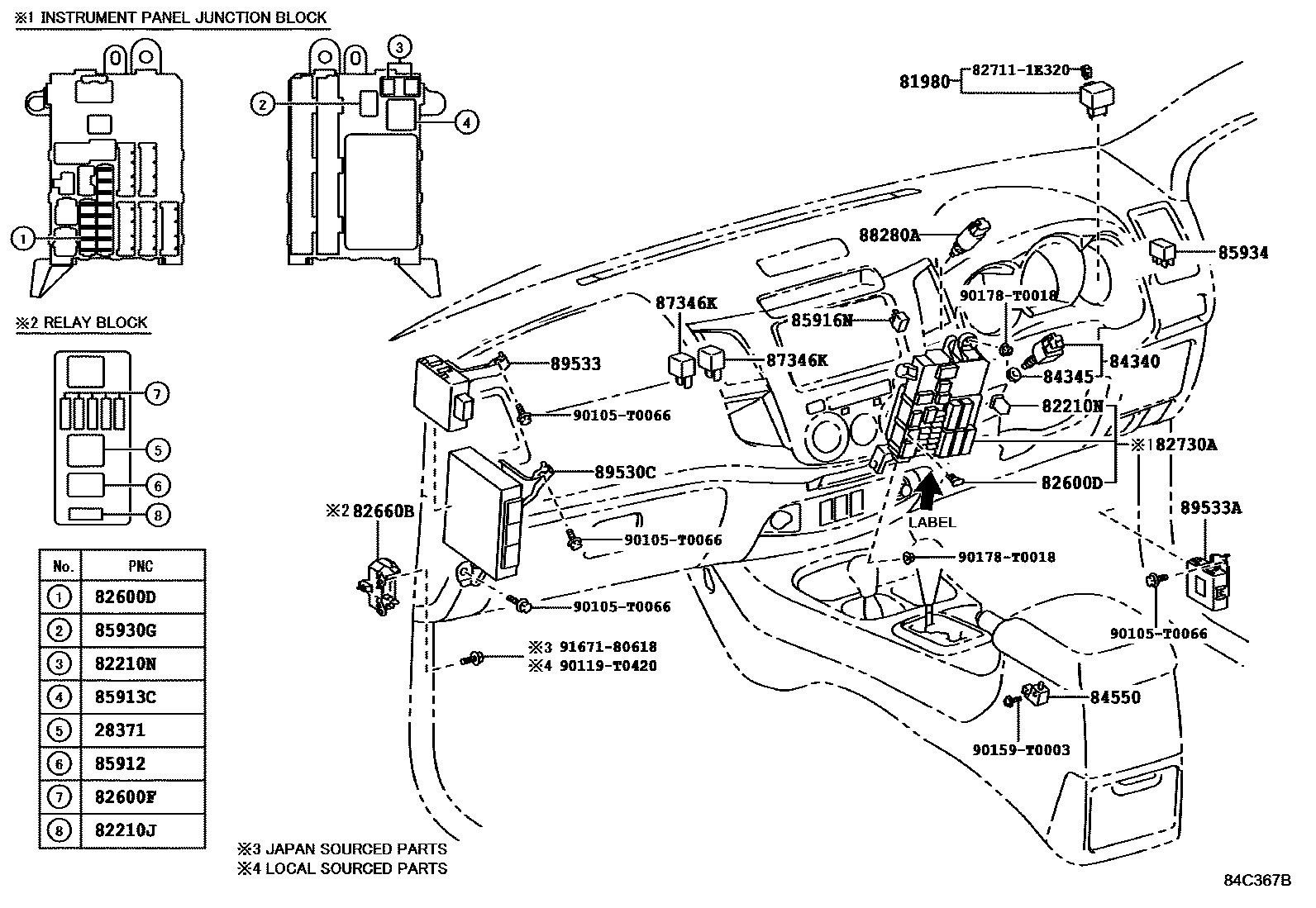 Toyota HILUX 开关和继电器和ECU EPC diagram — 84C367B