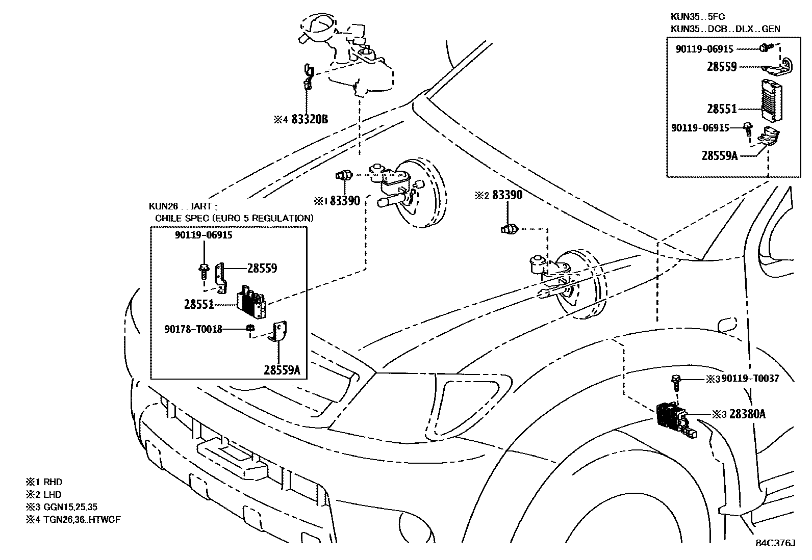 Toyota HILUX 开关和继电器和ECU EPC diagram — 84C376J