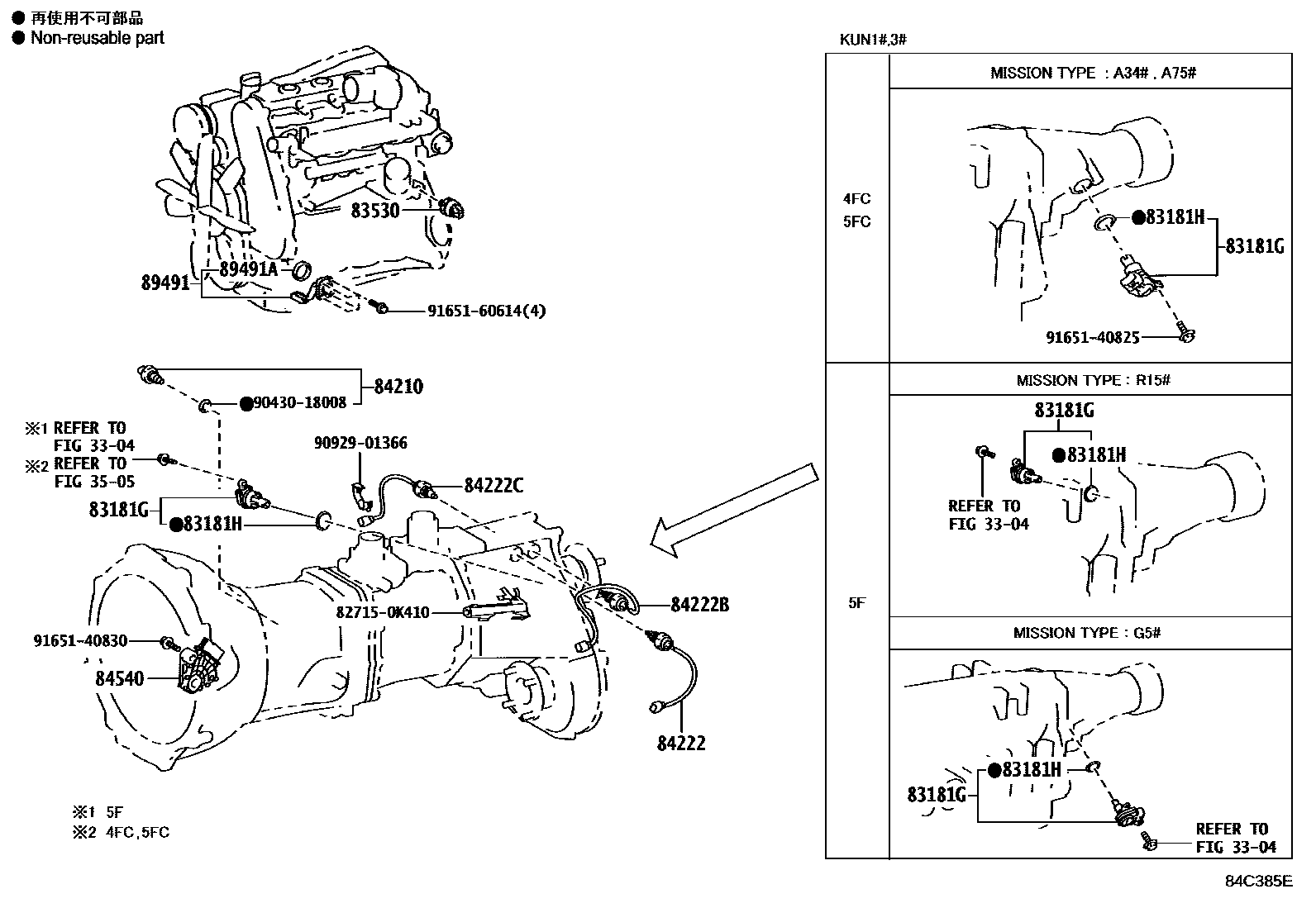 Toyota HILUX 开关和继电器和ECU EPC diagram — 84C385E