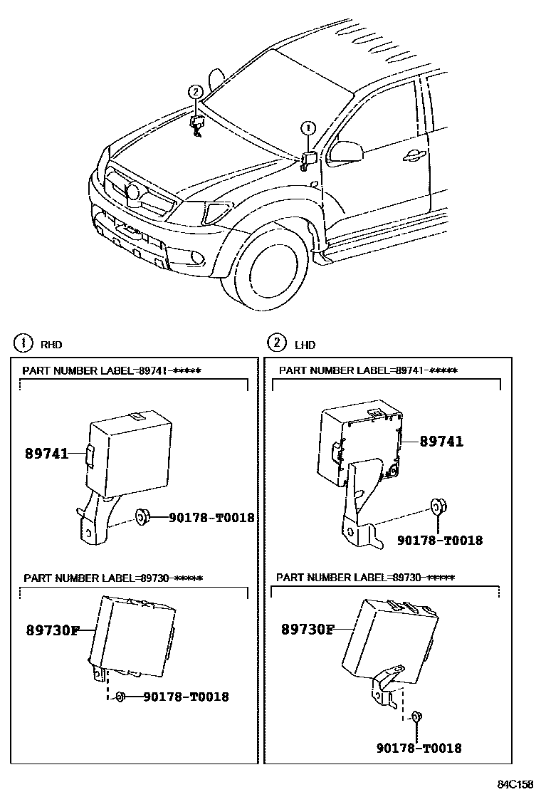 Toyota HILUX 遥控门锁 EPC diagram — 84C158