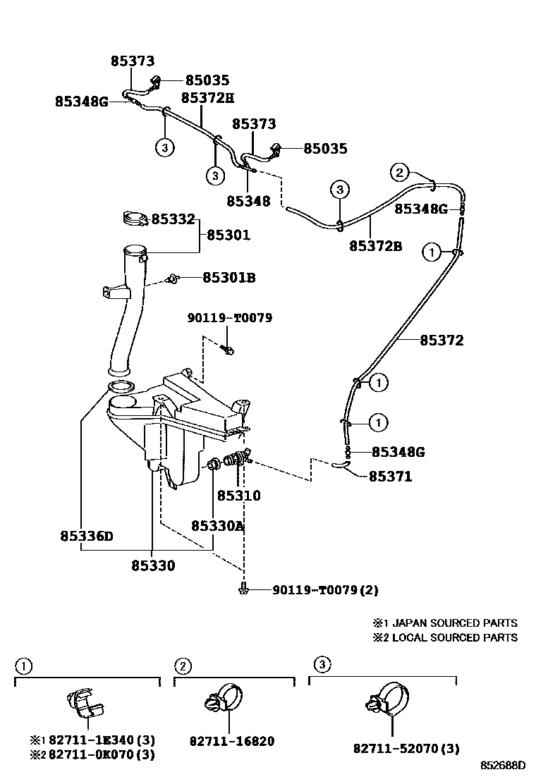 Toyota HILUX 挡风玻璃清洗器 EPC diagram — 852688D