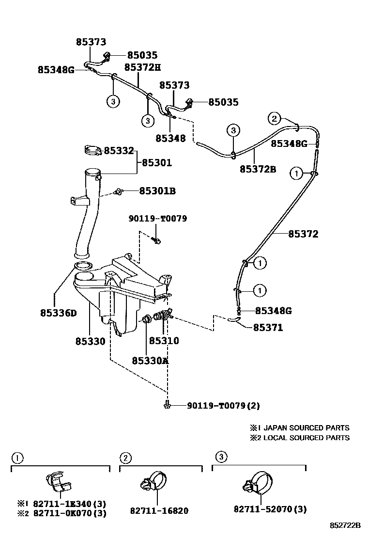 Toyota HILUX 挡风玻璃清洗器 EPC diagram — 852722B