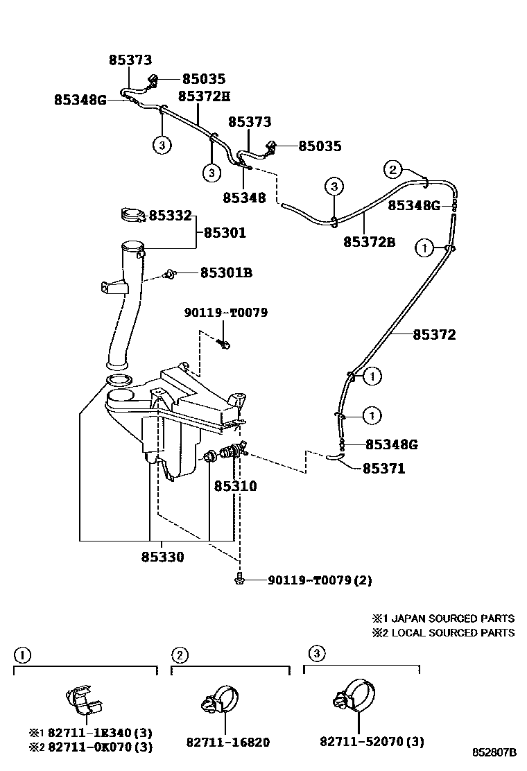 Toyota HILUX 挡风玻璃清洗器 EPC diagram — 852807B