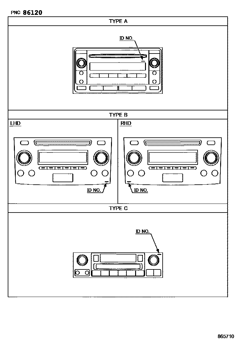 Toyota HILUX 收音机、放大器和冷凝器 EPC diagram — 865710