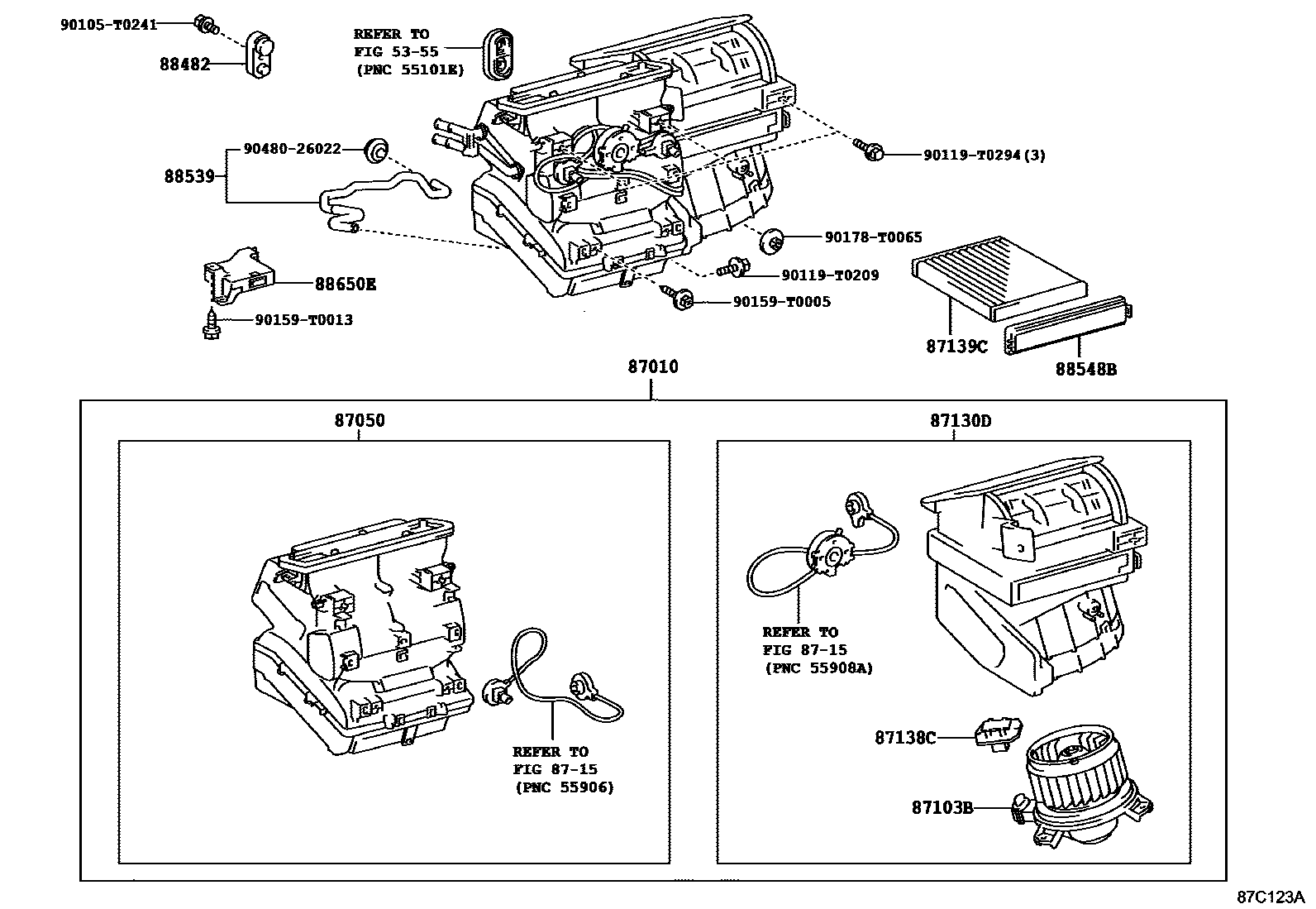 Toyota HILUX 暖风和空调系统 - 冷却器组件 EPC diagram — 87C123A