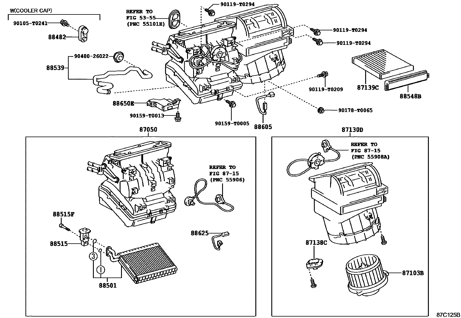 Toyota HILUX 暖风和空调系统 - 冷却器组件 EPC diagram — 87C125B