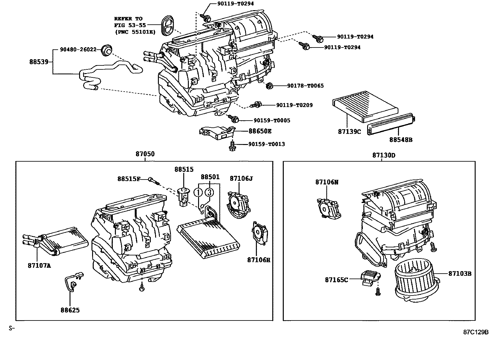 Toyota HILUX 暖风和空调系统 - 冷却器组件 EPC diagram — 87C129B