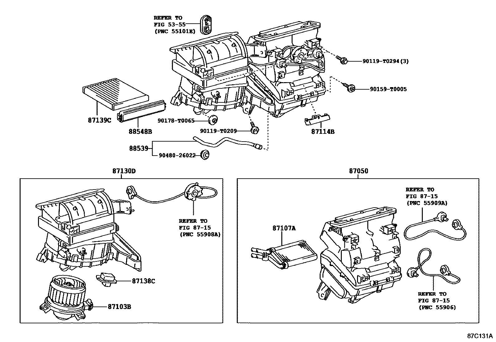 Toyota HILUX 暖风和空调系统 - 冷却器组件 EPC diagram — 87C131A