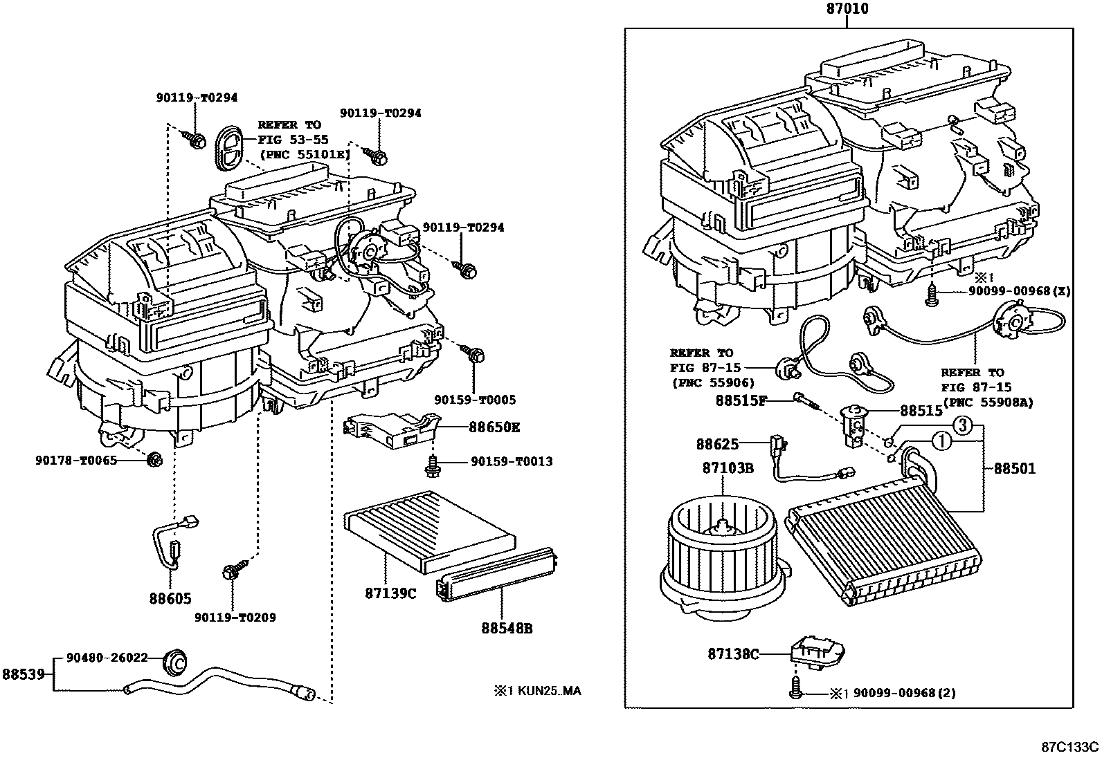 Toyota HILUX 暖风和空调系统 - 冷却器组件 EPC diagram — 87C133C