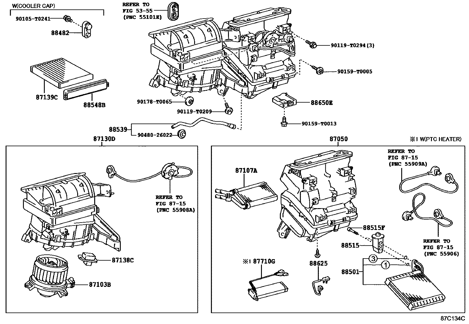 Toyota HILUX 暖风和空调系统 - 冷却器组件 EPC diagram — 87C134C