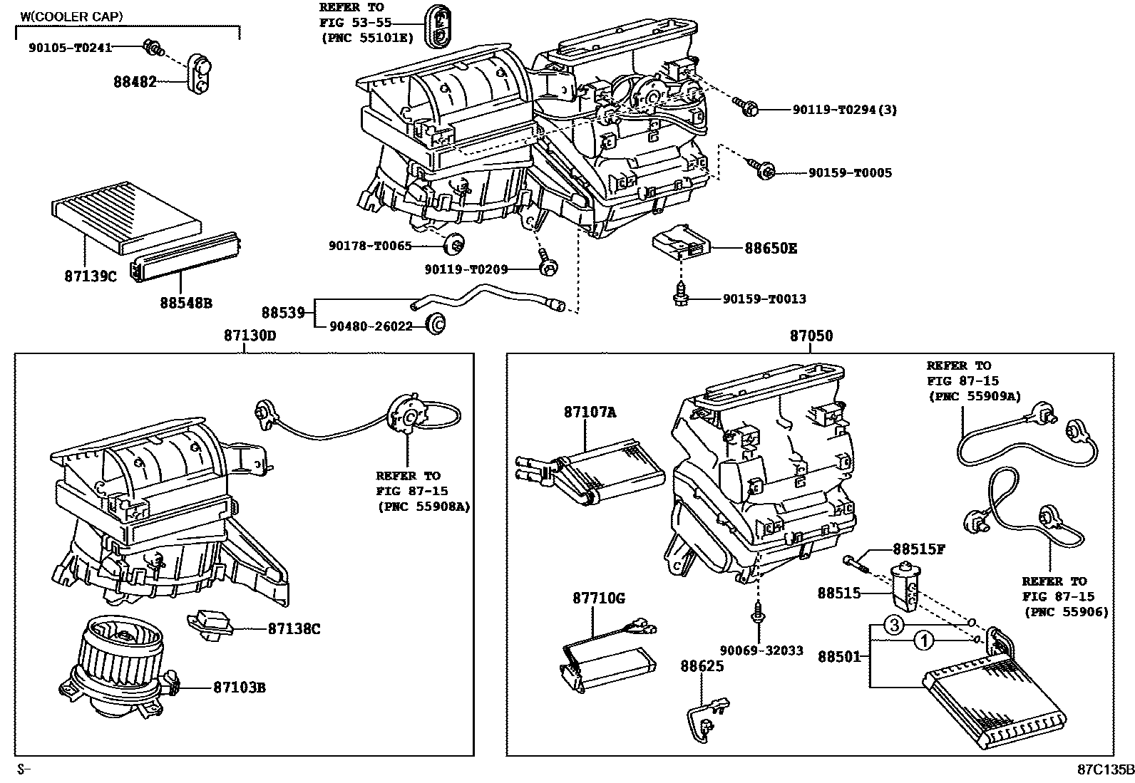 Toyota HILUX 暖风和空调系统 - 冷却器组件 EPC diagram — 87C135B