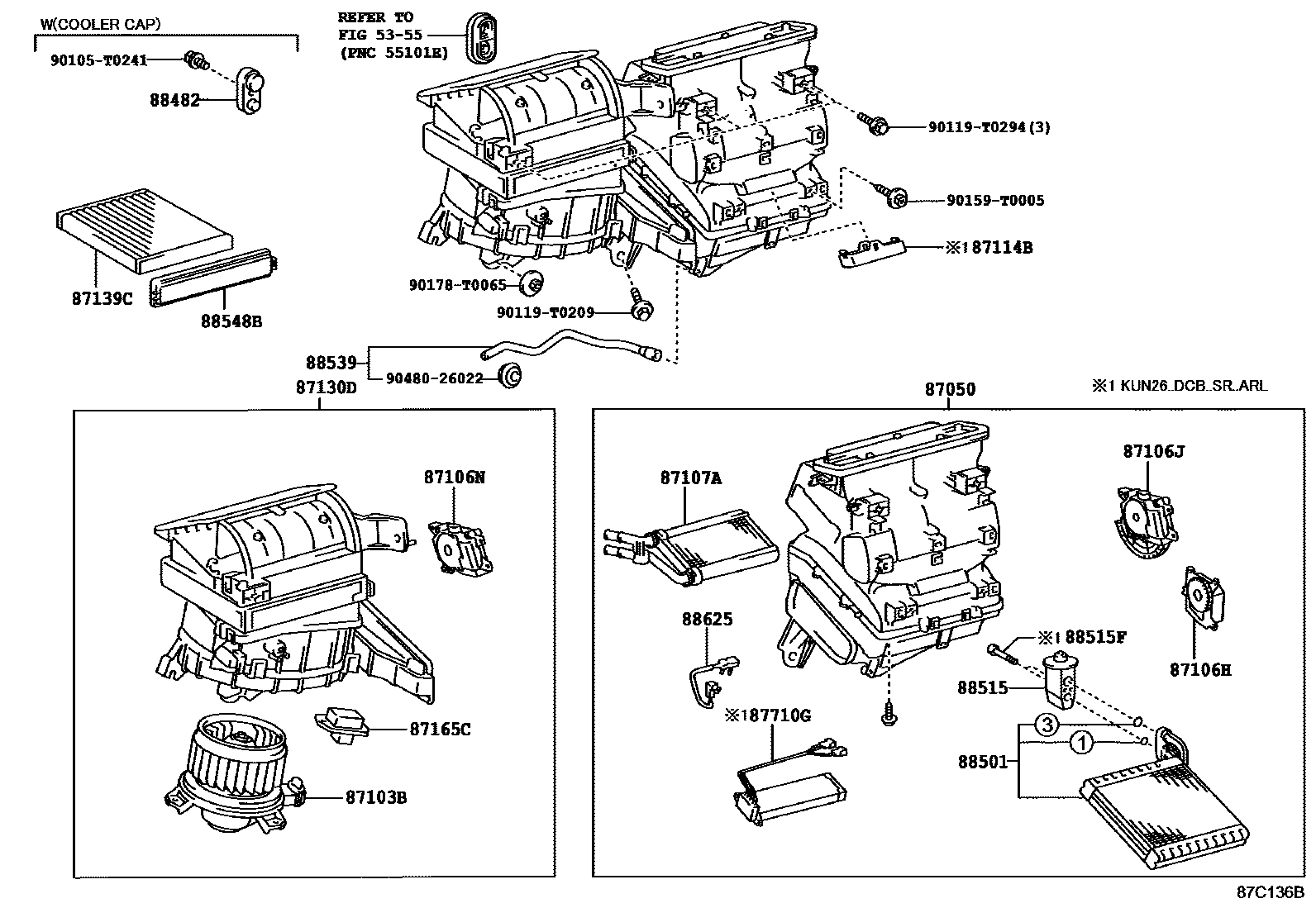Toyota HILUX 暖风和空调系统 - 冷却器组件 EPC diagram — 87C136B