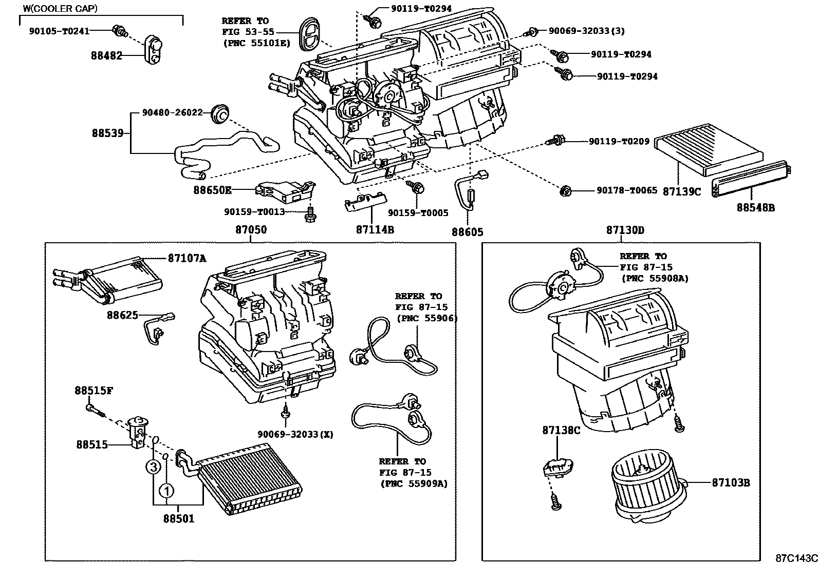 Toyota HILUX 暖风和空调系统 - 冷却器组件 EPC diagram — 87C143C
