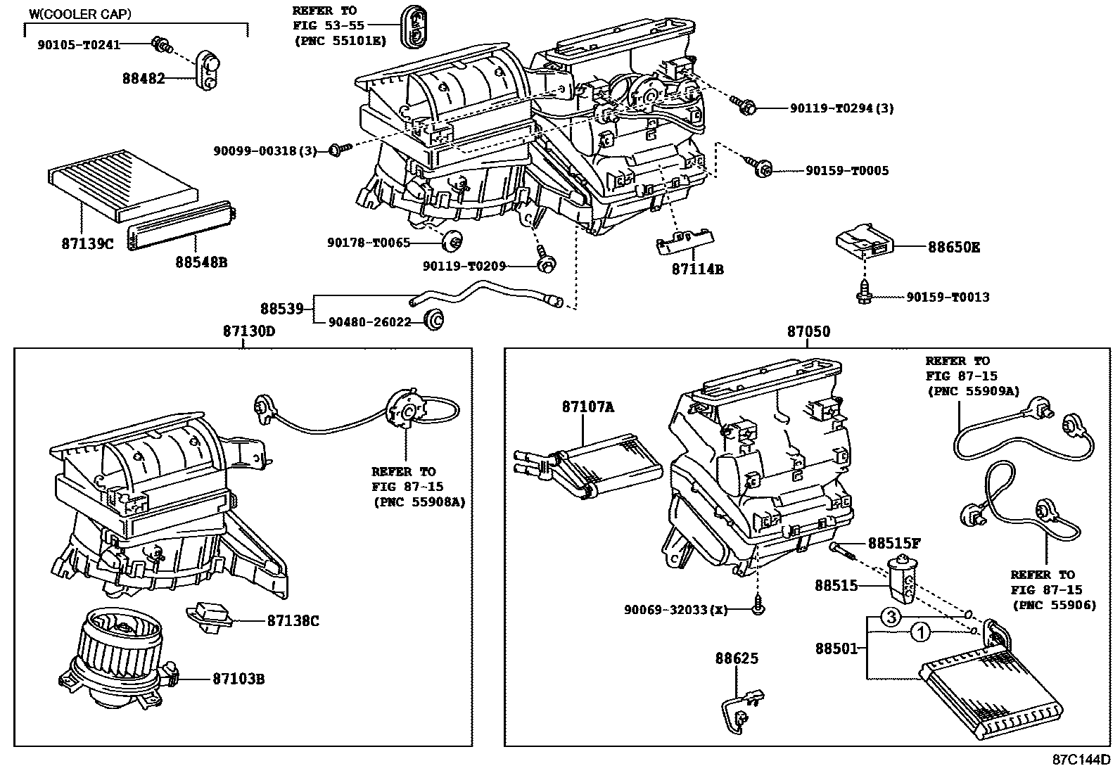 Toyota HILUX 暖风和空调系统 - 冷却器组件 EPC diagram — 87C144D