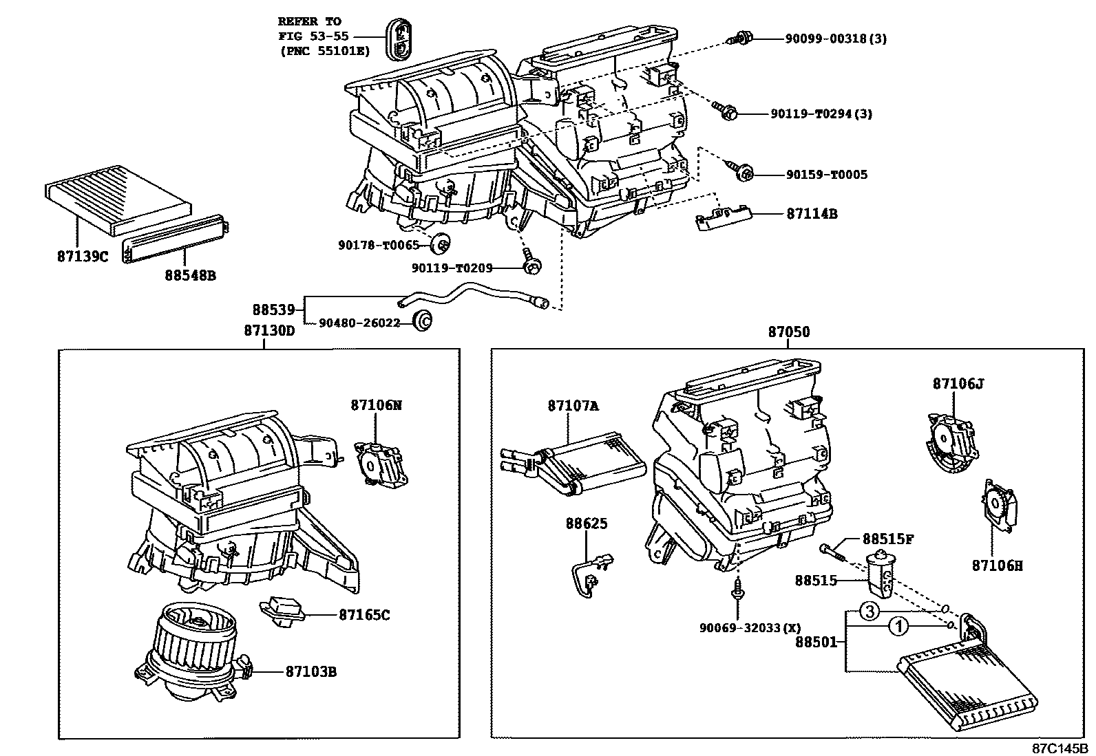 Toyota HILUX 暖风和空调系统 - 冷却器组件 EPC diagram — 87C145B