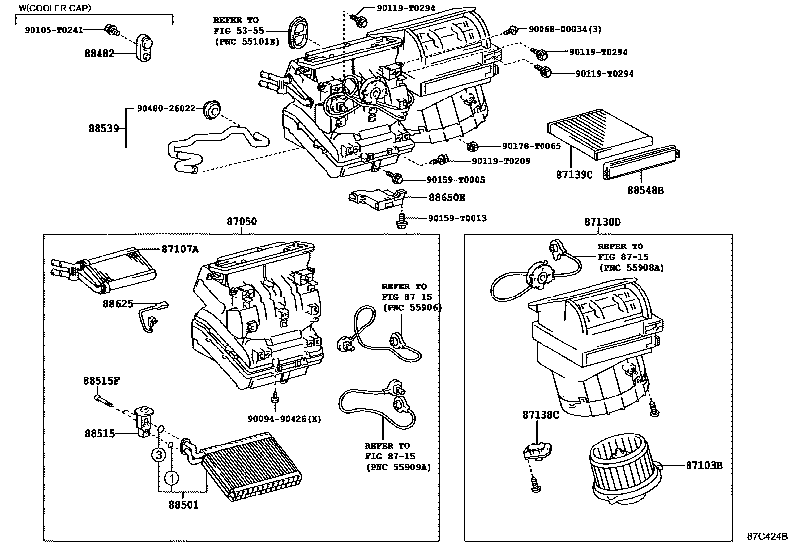 Toyota HILUX 暖风和空调系统 - 冷却器组件 EPC diagram — 87C424B