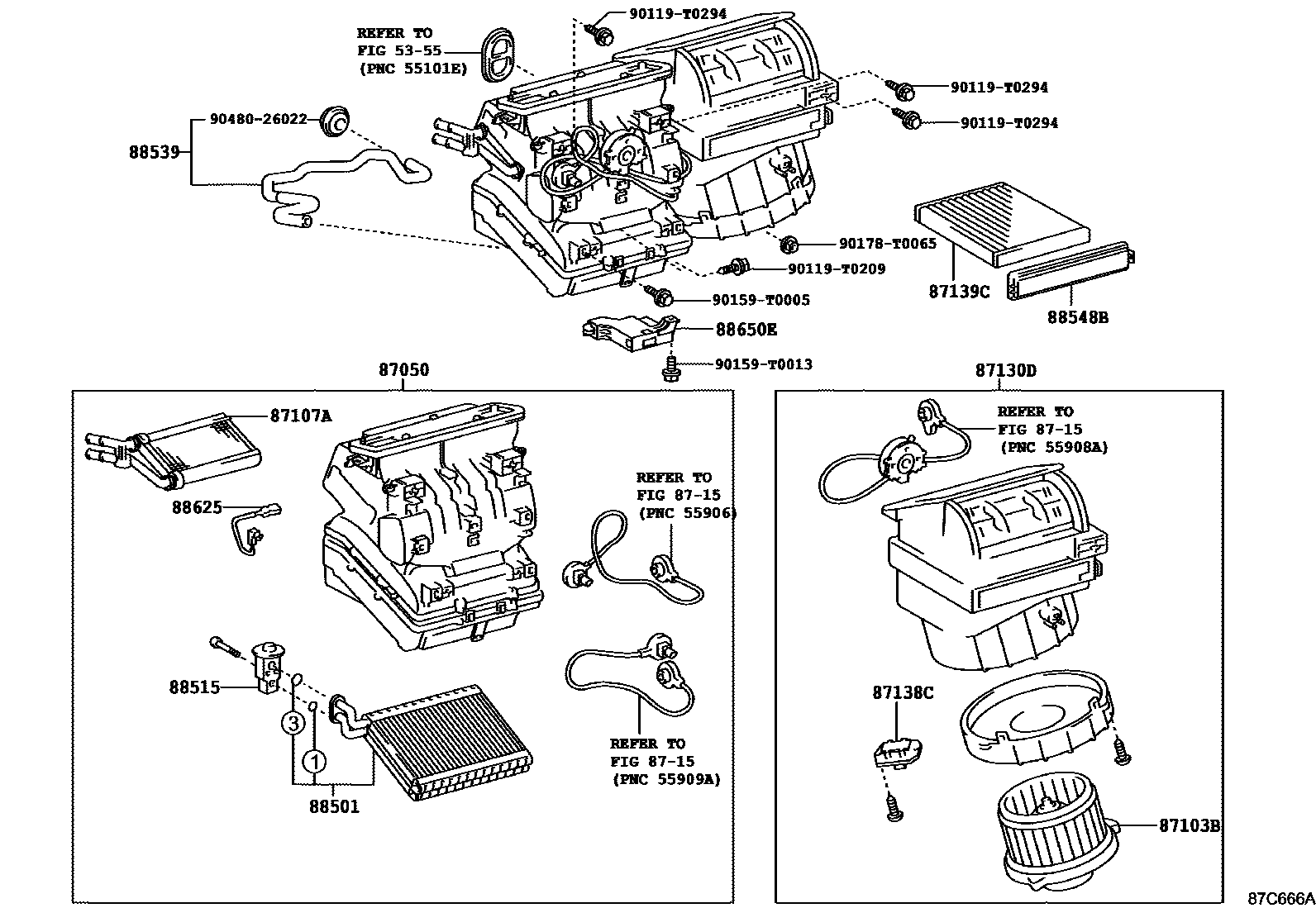 Toyota HILUX 暖风和空调系统 - 冷却器组件 EPC diagram — 87C666A