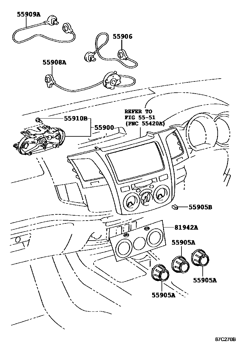 Toyota HILUX 暖风和空调系统 - 控制器和风管 EPC diagram — 87C270B