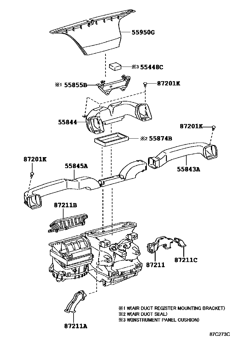 Toyota HILUX 暖风和空调系统 - 控制器和风管 EPC diagram — 87C273C