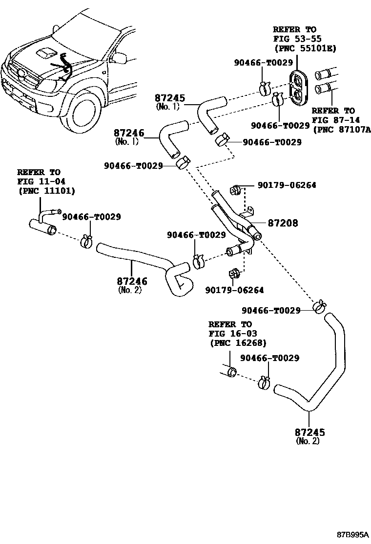 Toyota HILUX 暖风和空调系统 - 水管 EPC diagram — 87B995A