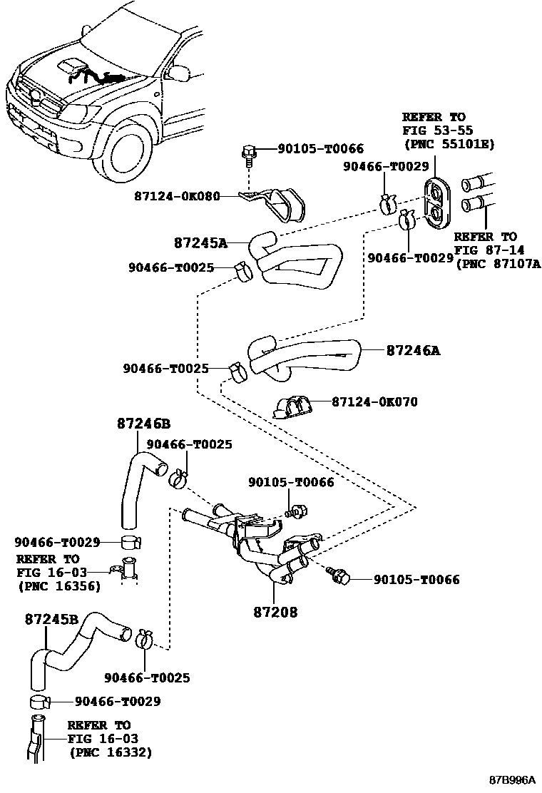 Toyota HILUX 暖风和空调系统 - 水管 EPC diagram — 87B996A