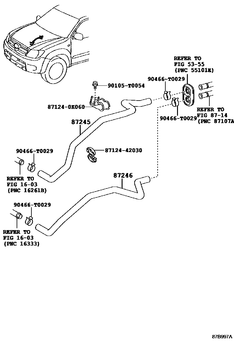 Toyota HILUX 暖风和空调系统 - 水管 EPC diagram — 87B997A
